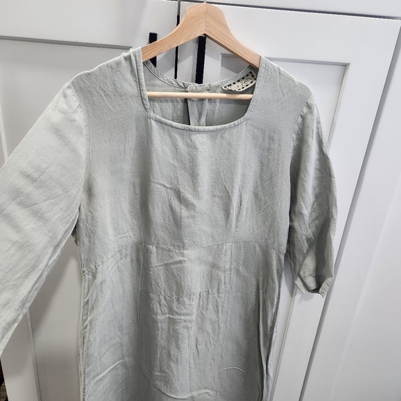 Vintage Suzen USA Linen Blend Midi Dress Mother of Pearl Buttons Small - Picture 4 of 14